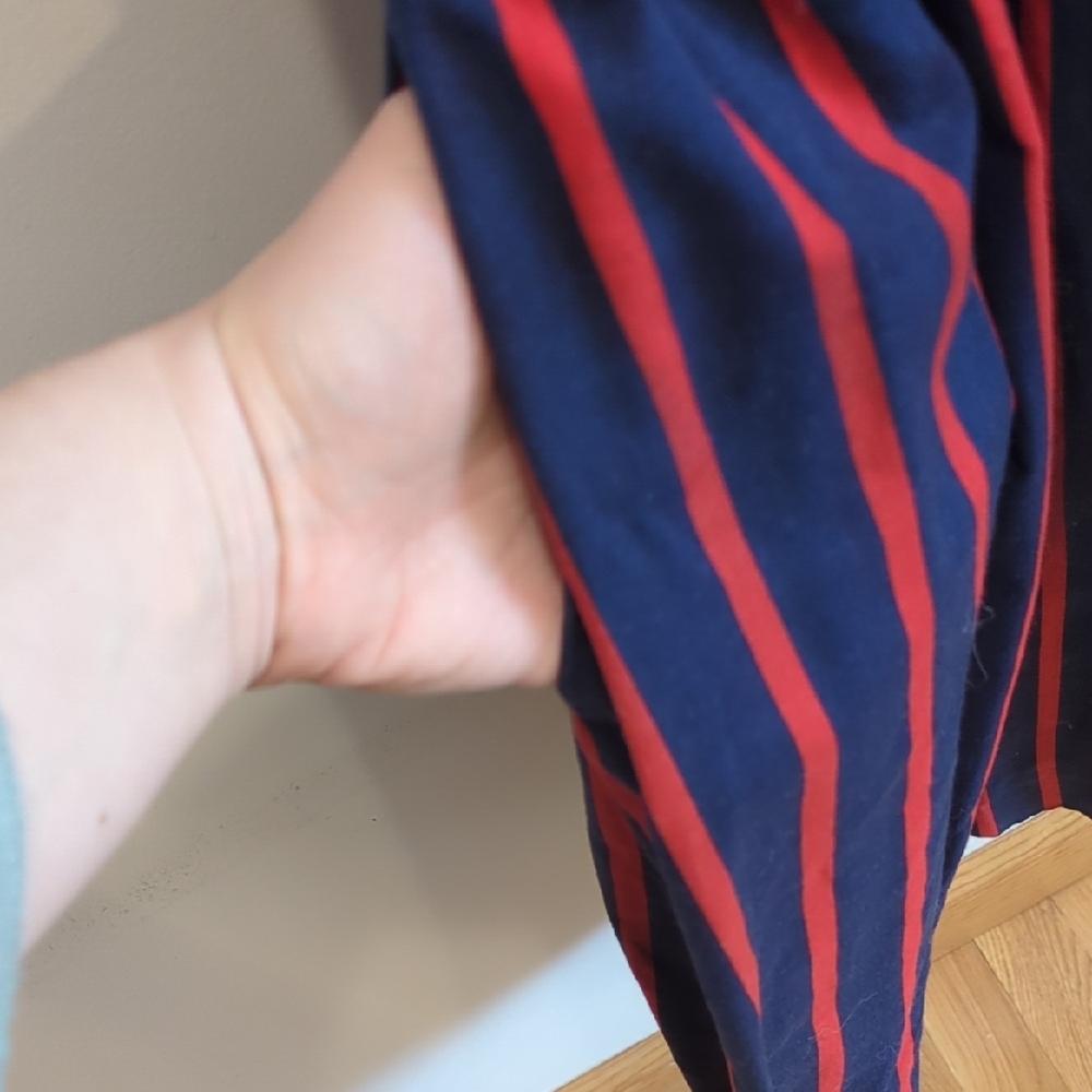 Vintage Lanz Originals 1970s Navy and Red Striped Wrap Dress, EUC - Picture 8 of 9